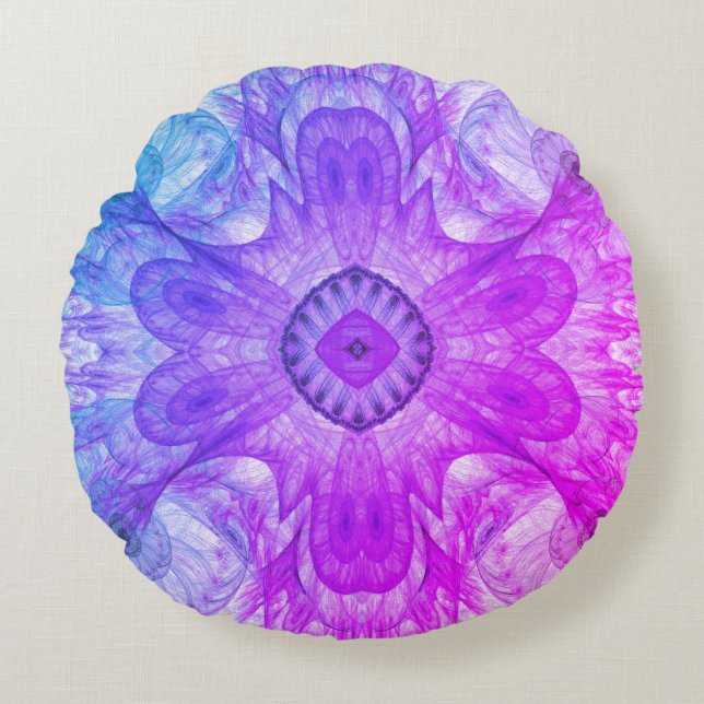 Modern Abstract Fractal Pink and Blue Design Round Pillow (Front)