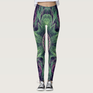 Modern Abstract Fractal Purple and Green Design Leggings
