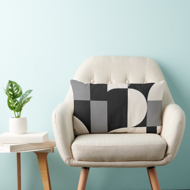 Modern Abstract Geometric Art Pattern in Monochrom Lumbar Pillow (Chair)