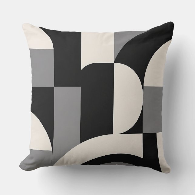 Modern Abstract Geometric Art Pattern in Monochrom Throw Pillow (Front)