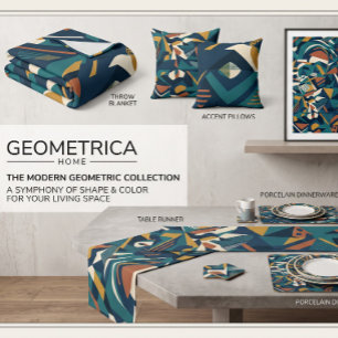 Modern Abstract Geometric Art - Retro Teal Orange  Short Table Runner