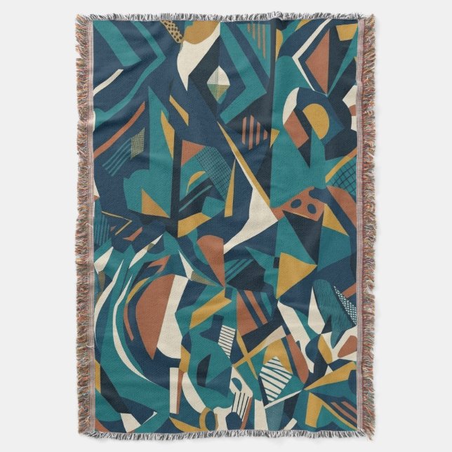 Modern Abstract Geometric Art - Retro Teal Orange  Throw Blanket (Front Vertical)