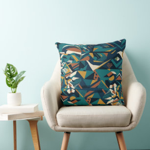Modern Abstract Geometric Art - Retro Teal Orange Throw Pillow