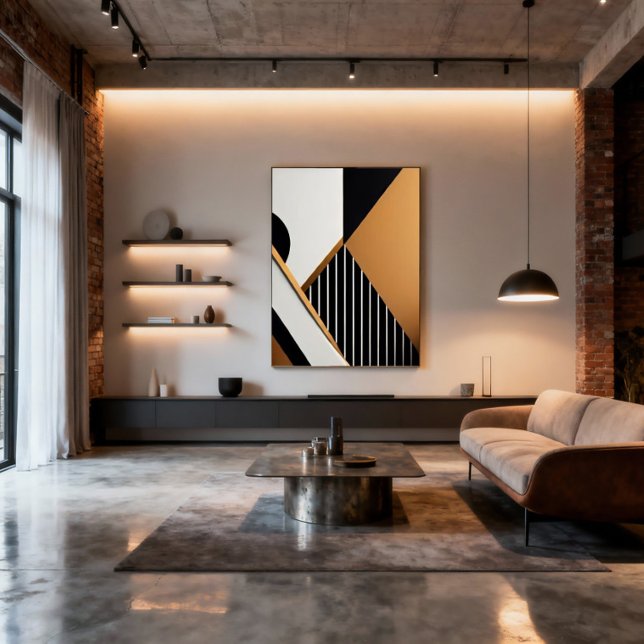 Modern Abstract Geometric Black and Tan Canvas Print (Creator Uploaded)
