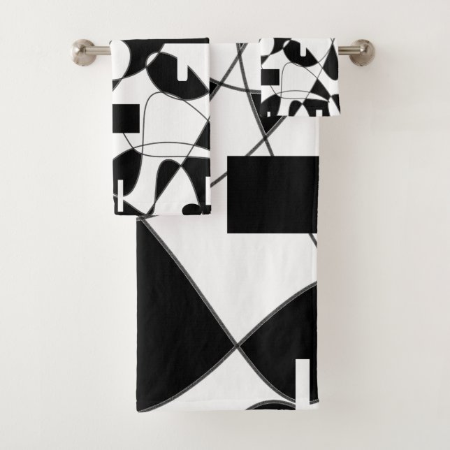 Modern abstract Geometric black and white king Bath Towel Set (Insitu)