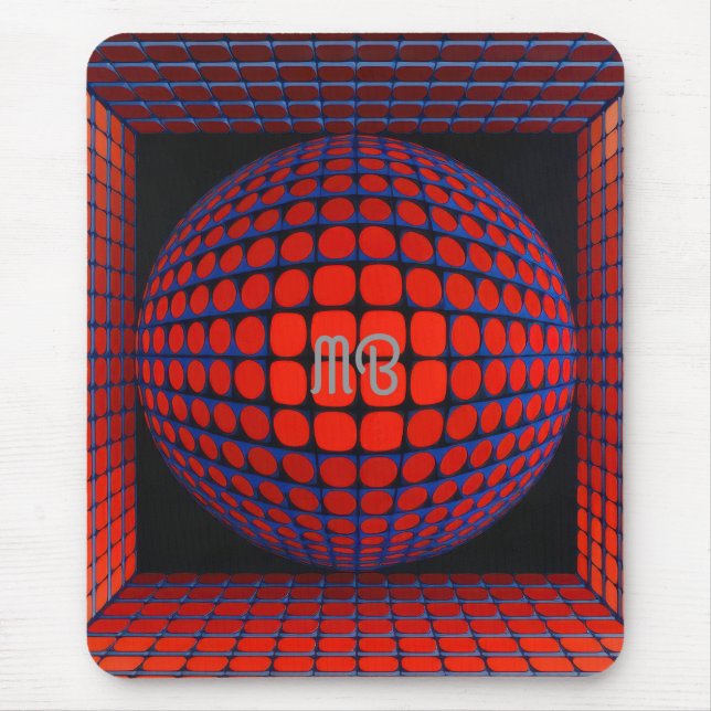 Modern Abstract Geometric Black Red Blue Pattern Mouse Pad (Front)