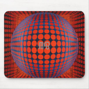 Modern Abstract Geometric Black Red Blue Pattern Mouse Pad