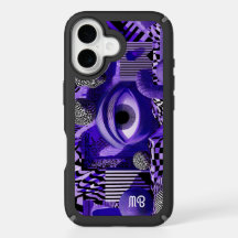 Modern Abstract Geometric Black White Purple Art