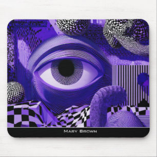 Modern Abstract Geometric Black White Purple Art Mouse Pad