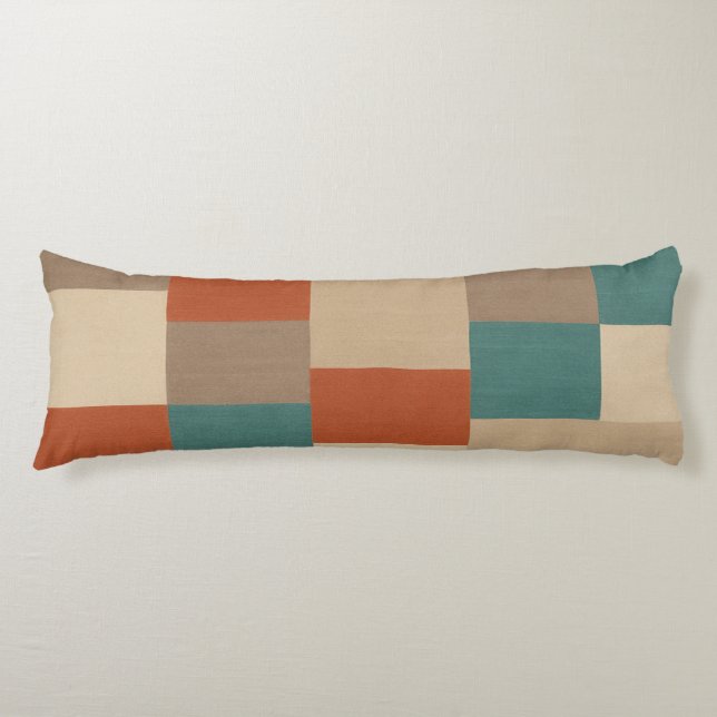 Modern Abstract Geometric Block in Teal & Beige Body Pillow (Front)
