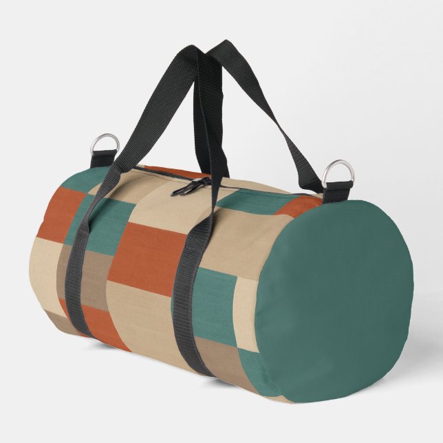 Modern Abstract Geometric Block in Teal & Beige Duffle Bag (Left Corner)