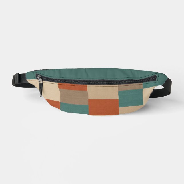 Modern Abstract Geometric Block in Teal & Beige Fanny Pack (Front)