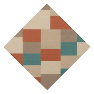 Modern Abstract Geometric Block in Teal & Beige Graduation Cap Topper