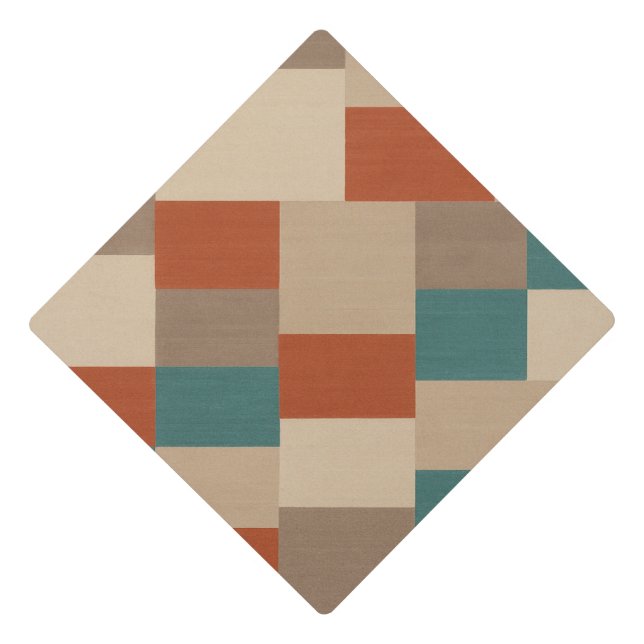 Modern Abstract Geometric Block in Teal & Beige Graduation Cap Topper (Front)