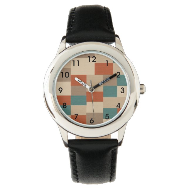 Modern Abstract Geometric Block in Teal & Beige Watch (Front)