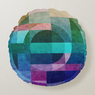 Modern abstract geometric Blue green pink Circle Round Pillow