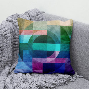 Modern abstract geometric Blue green pink Circle Throw Pillow