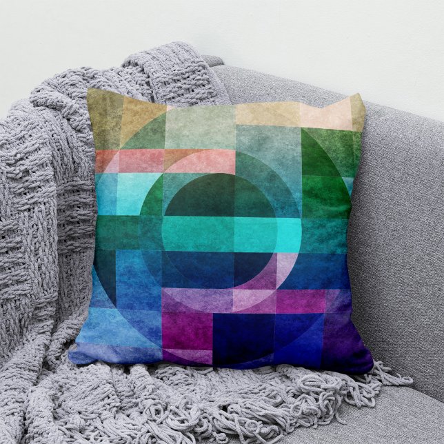 Modern abstract geometric Blue green pink Circle Throw Pillow (Creator Uploaded)