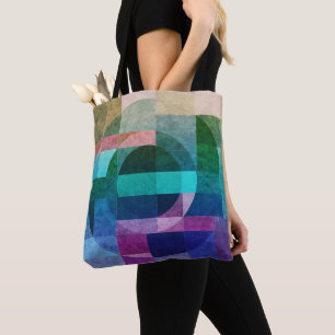 Modern abstract geometric Blue green pink Circle Tote Bag