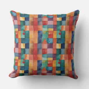 Modern Abstract Geometric Blue Orange Watercolor Outdoor Pillow
