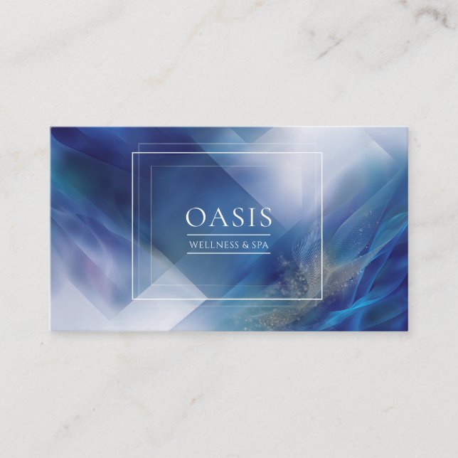 Modern Abstract Geometric Blue & White Wave Business Card (Front)