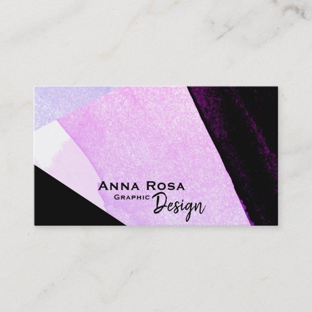 *~* Modern Abstract Geometric Bold Black Pink Blue Business Card (Front)