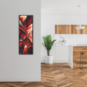Modern Abstract Geometric Burst in Red Grey Black Canvas Print