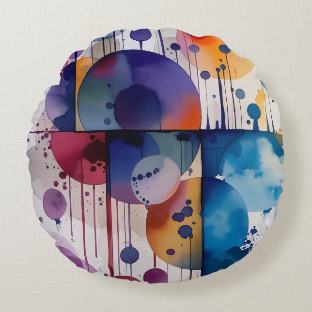 Modern Abstract Geometric Circles Round Pillow (Front)