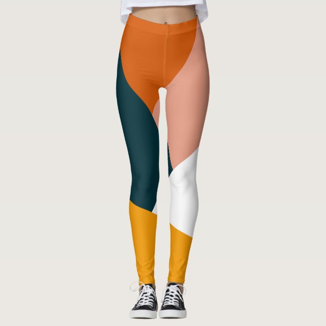 Modern abstract geometric colour block pattern leggings (Front)