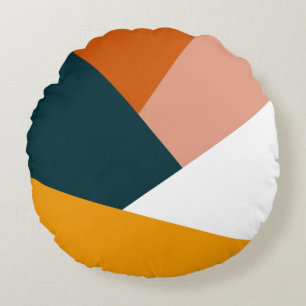 Modern abstract geometric colour block pattern round pillow