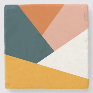 Modern abstract geometric colour block pattern stone coaster