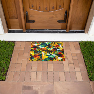 Modern Abstract Geometric Colourful Crystal Glass Doormat