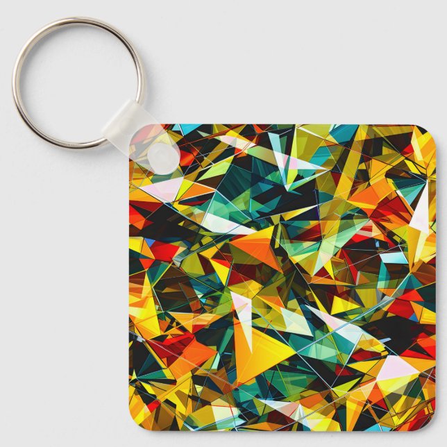 Modern Abstract Geometric Colourful Crystal Glass Keychain (Front)
