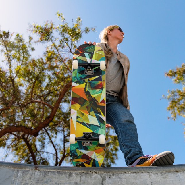 Modern Abstract Geometric Colourful Crystal Glass Skateboard (Outdoor 1)