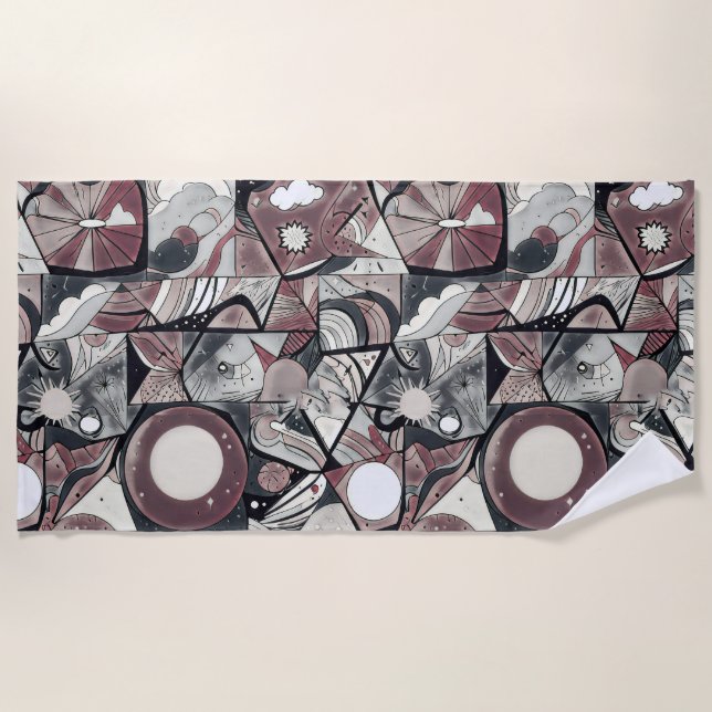 Modern abstract geometric digital pattern 46 beach towel (Front)