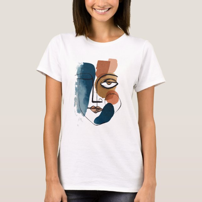 Modern Abstract Geometric Face Boho Line Art T-Shirt (Front)