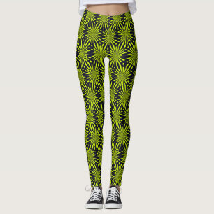 Modern Abstract Geometric Green Black Fireworks Leggings
