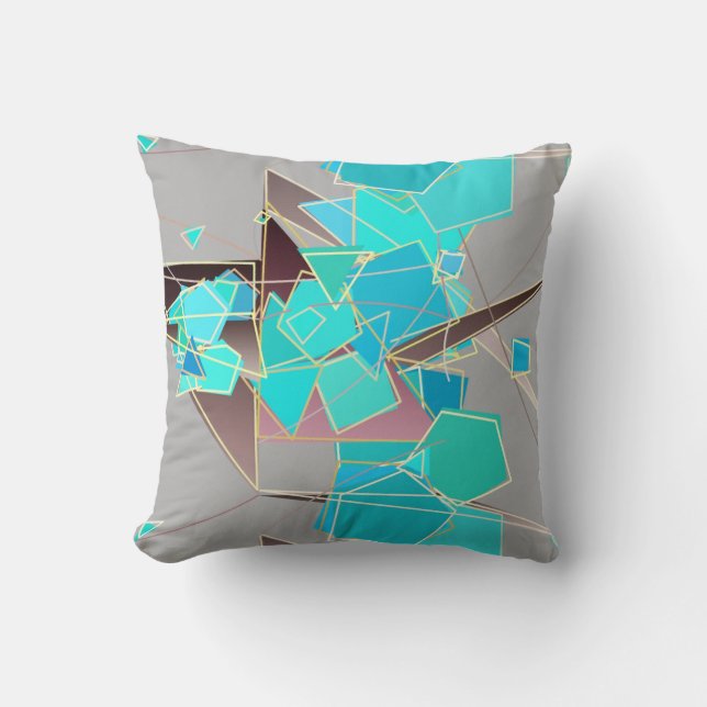 Modern Abstract - Geometric, Grey and Turquoise Throw Pillow (Front)