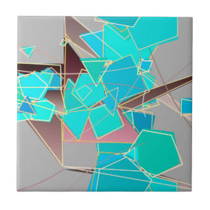 Modern Abstract - Geometric, Grey and Turquoise Tile