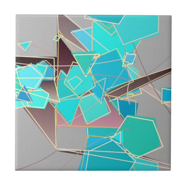 Modern Abstract - Geometric, Grey and Turquoise Tile (Front)