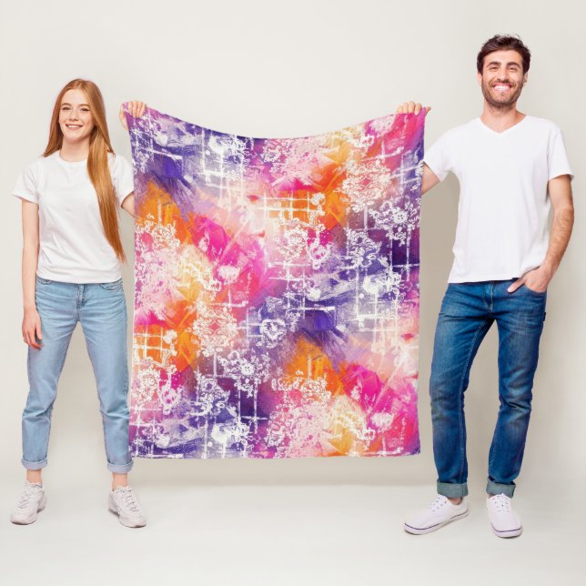 Modern Abstract Geometric Grid Pattern Fleece Blanket (In Situ)