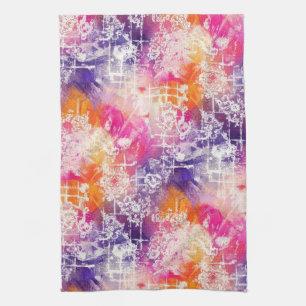 Modern Abstract Geometric Grid Pattern Kitchen Towel