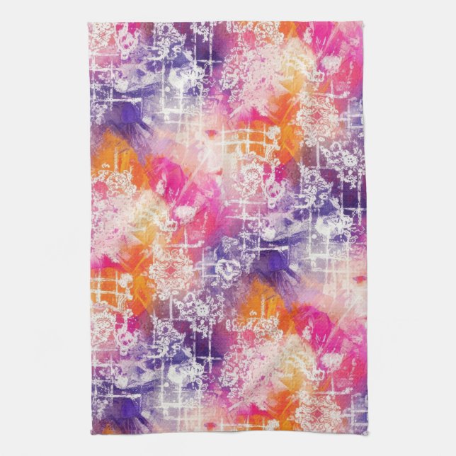 Modern Abstract Geometric Grid Pattern Kitchen Towel (Vertical)