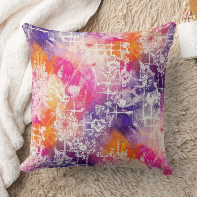Modern Abstract Geometric Grid Pattern Throw Pillow (Blanket)