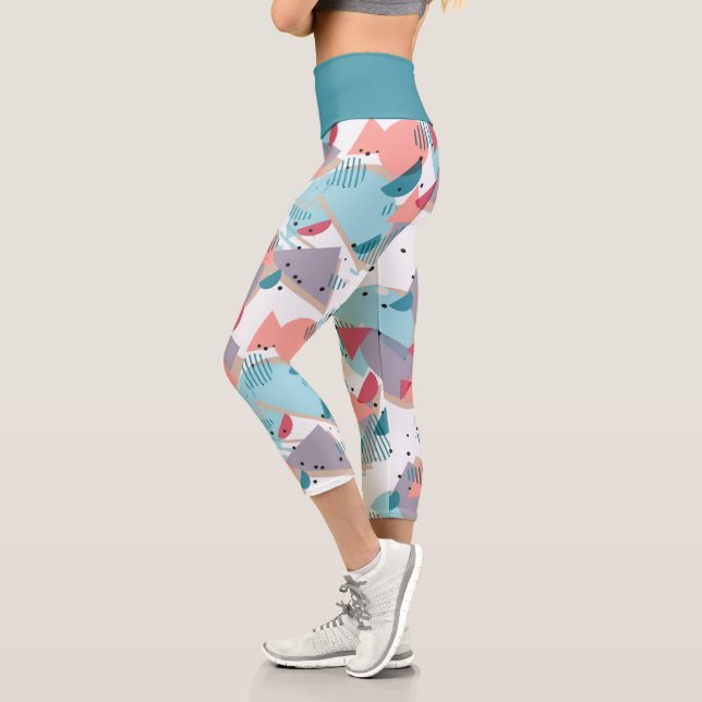 Modern Abstract Geometric Hip 50s Art Pattern Capri Leggings (Left)