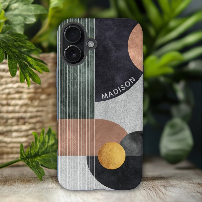 Modern Abstract Geometric Marble Custom Name Case-Mate iPhone Case (Creator Uploaded)