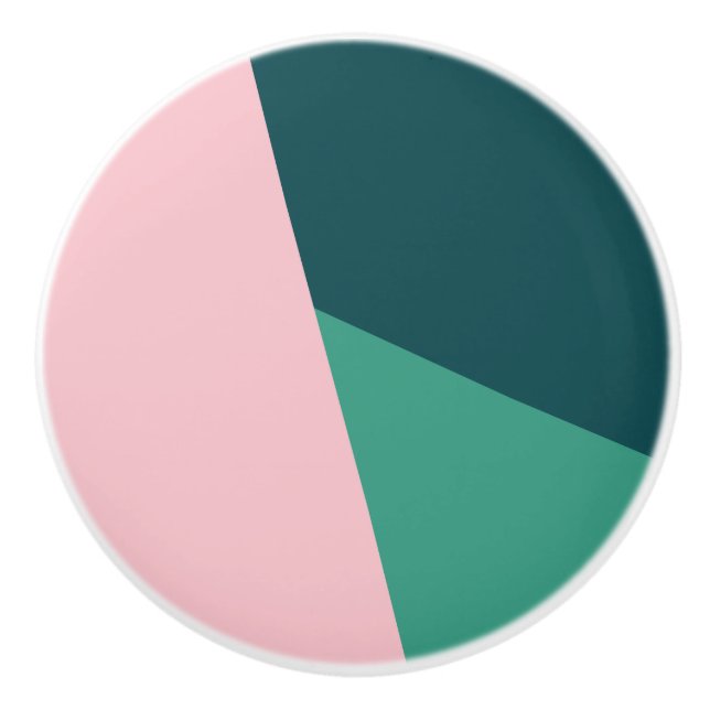 Modern abstract geometric pastel pink & green ceramic knob (Front)