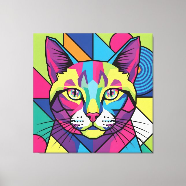 Modern Abstract Geometric Pop Art Cat Canvas Print (Front)
