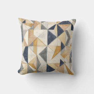 Modern Abstract Geometric Quilt Pattern Navy Blue  Throw Pillow