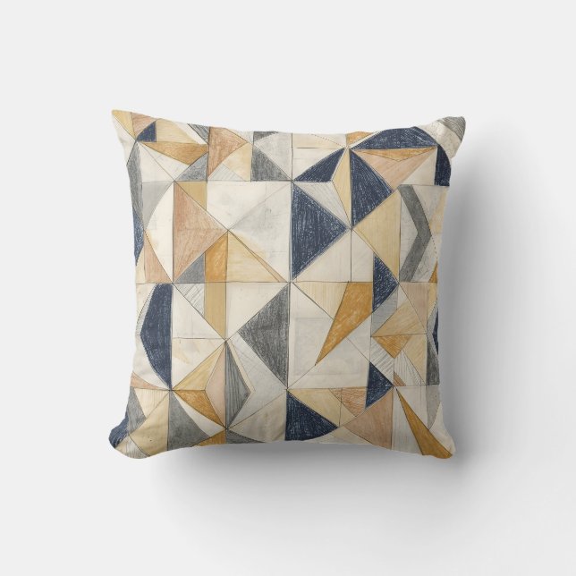Modern Abstract Geometric Quilt Pattern Navy Blue  Throw Pillow (Front)